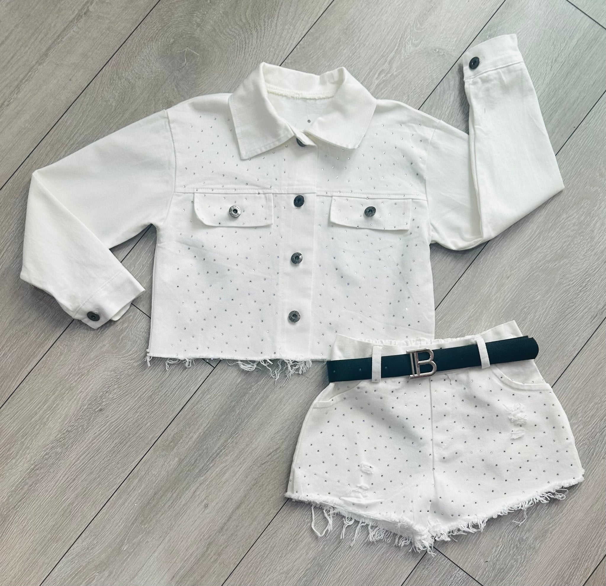 White Cosima Denim Jacket & Shorts Set