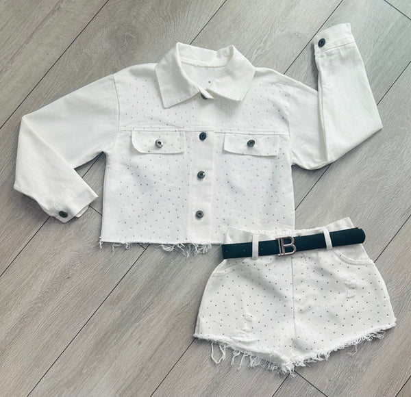 White Cosima Denim Jacket & Shorts Set