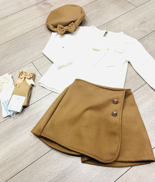 Beige Zalika 3 Piece Skort Set