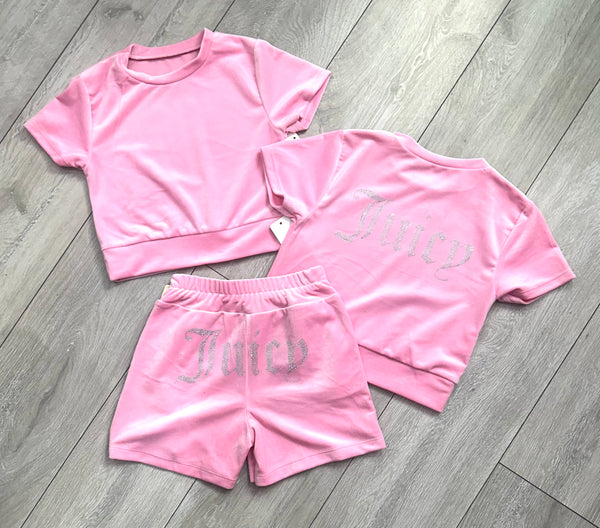 Pink Juicy Studded Shorts Set