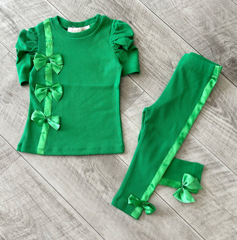 Green Estelle Bow Leggings Set
