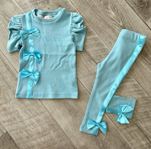 Blue Estelle Bow Leggings Set