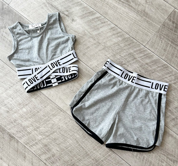 Grey Love Gym Shorts Set NO EXCHANGE/NO RETURN