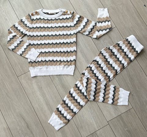 Beige Ameya Knitted Pants Set