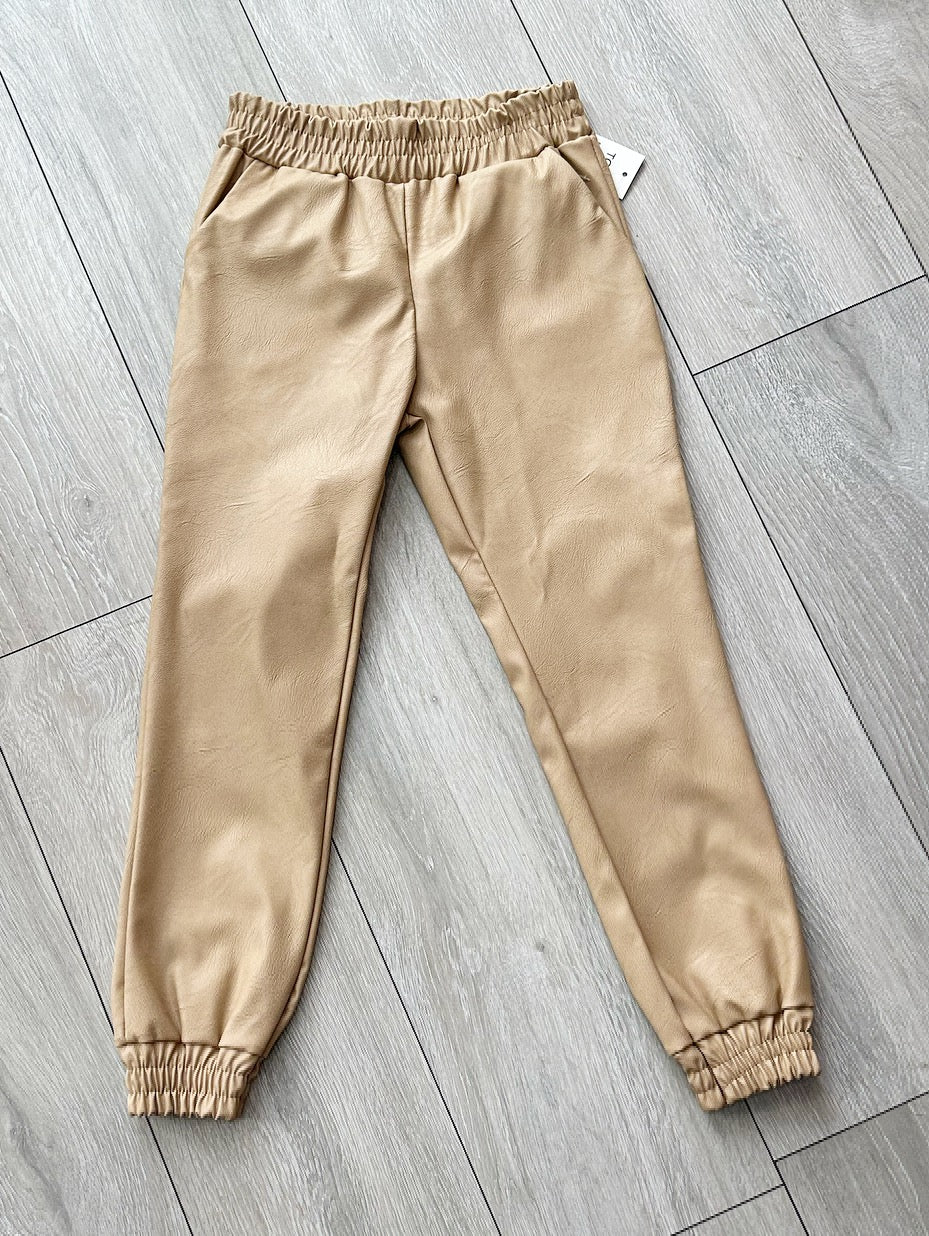 Beige Arella Faux Leather Joggers