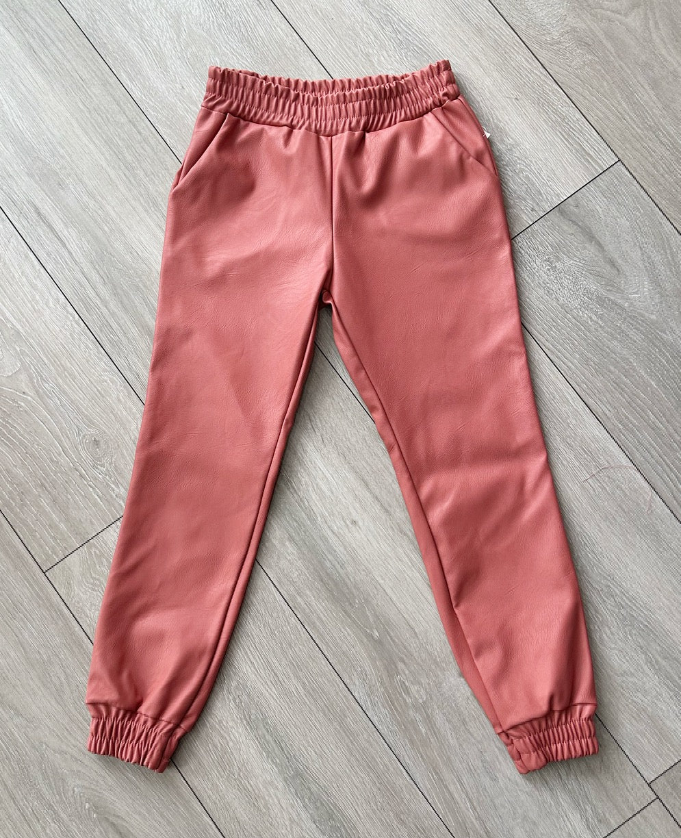 Pink Arella Faux Leather Joggers