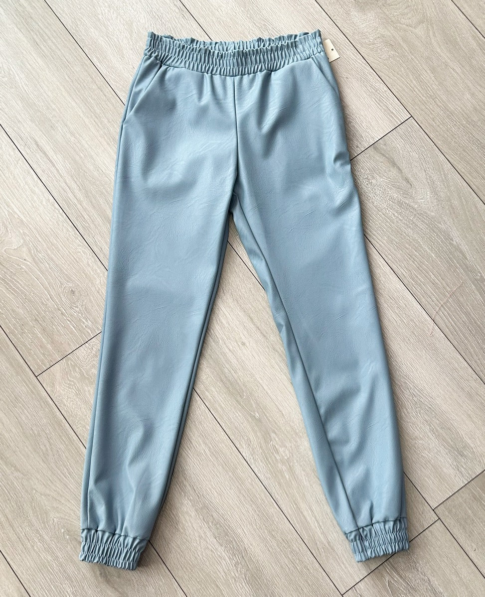 Blue Arella Faux Leather Joggers