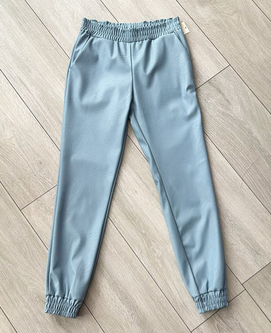 Blue Arella Faux Leather Joggers