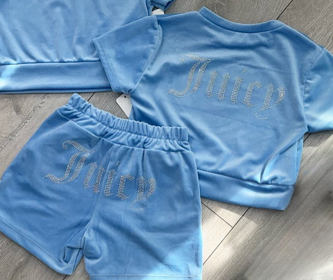 Teenage/Ladies Blue Juicy Studded Shorts Set