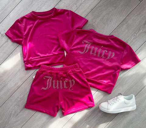 Cerise Pink Juicy Studded Shorts Set