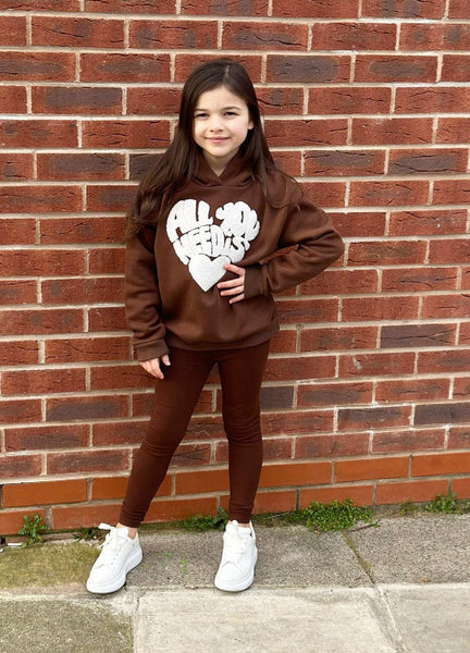 Girls Brown All You Need Is Love Hoodie & Leggings Set