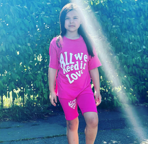 Cerise Pink All We Need Is Love Shorts Set
