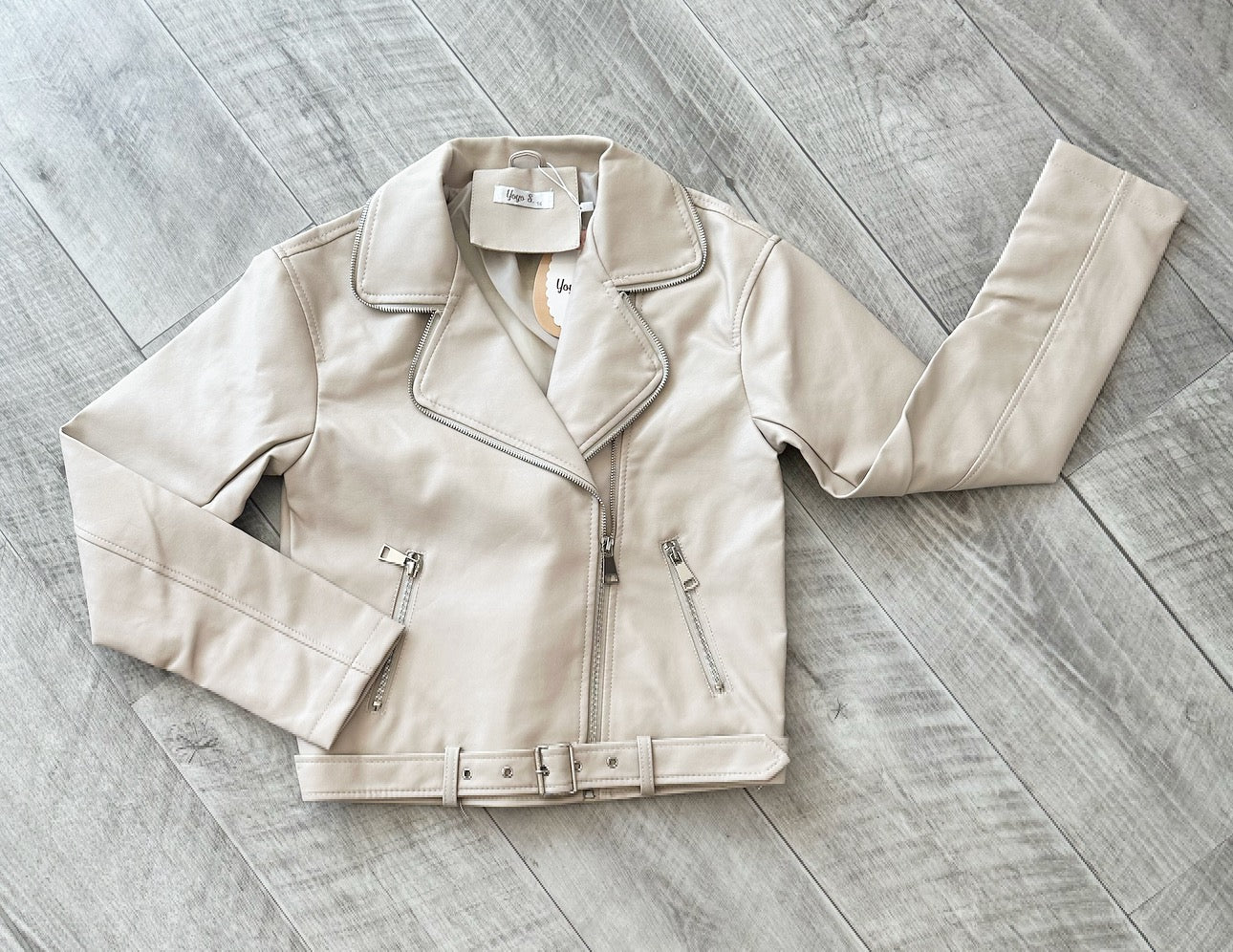 Beige Elysia Faux Leather Jacket NO EXCHANGE/NO RETURN