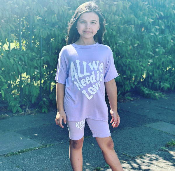 Lilac All We Need Is Love Shorts Set