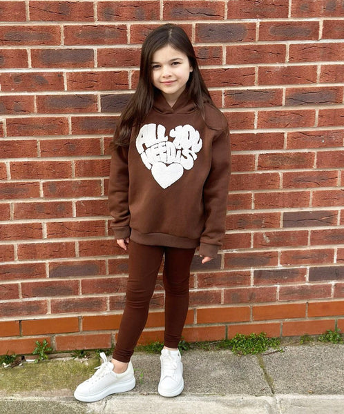 Girls Brown All You Need Is Love Hoodie & Leggings Set