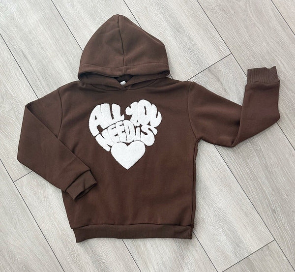 Girls Brown All You Need Is Love Hoodie & Leggings Set