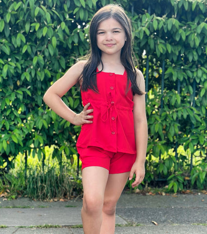 Red Rowena Shorts Set