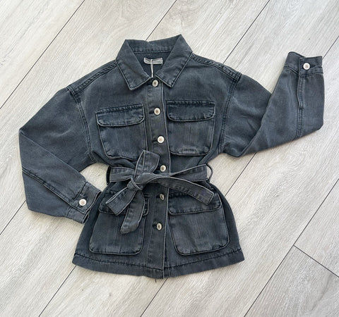 Black Darcie Belted Denim Jacket