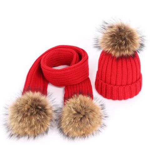Red Ellis Fur Pom Hat & Scarf Set