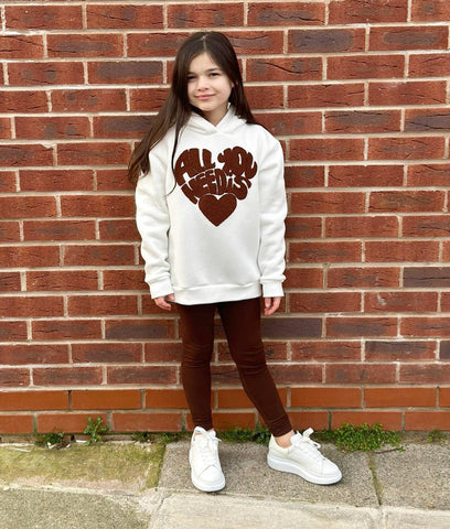 Girls Ecru All You Need Is Love Hoodie & Leggings Set