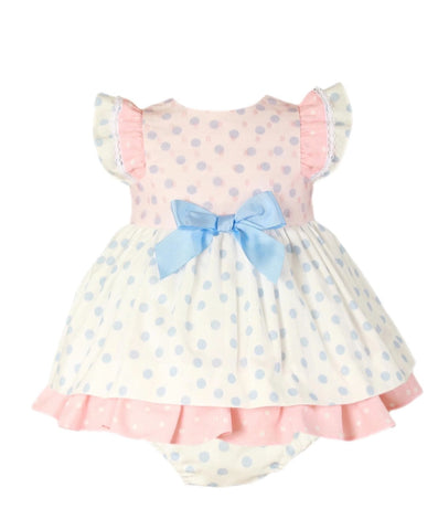 Miranda Baby Girls Blue Spotted Dress with Knickers 0145