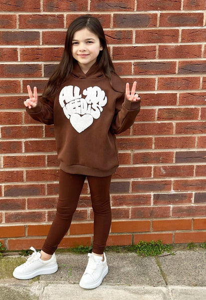 Girls Brown All You Need Is Love Hoodie & Leggings Set