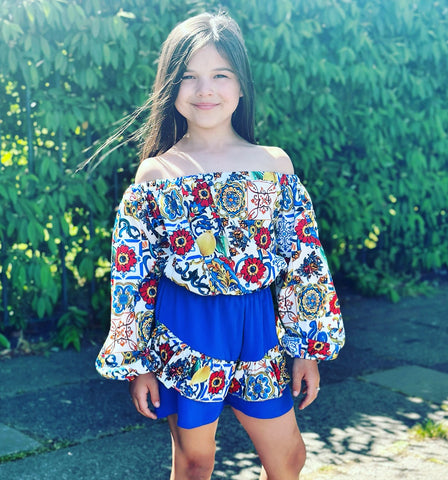 Blue Fiorenza Shorts Set