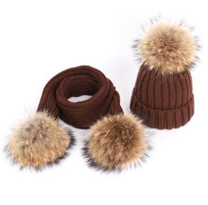 Brown Ellis Fur Pom Hat & Scarf Set