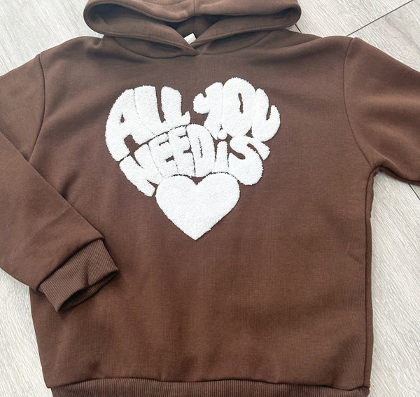 Girls Brown All You Need Is Love Hoodie & Leggings Set