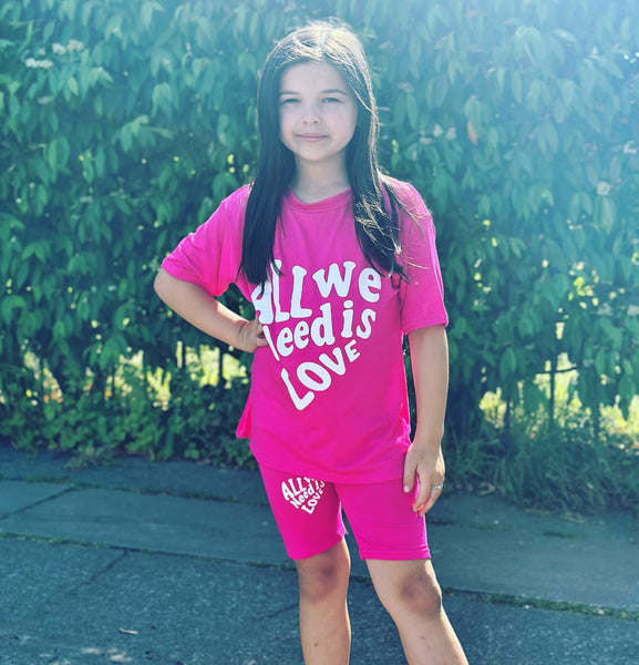 Cerise Pink All We Need Is Love Shorts Set