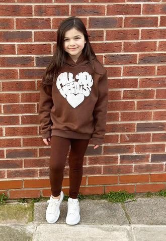 Girls Brown All You Need Is Love Hoodie & Leggings Set