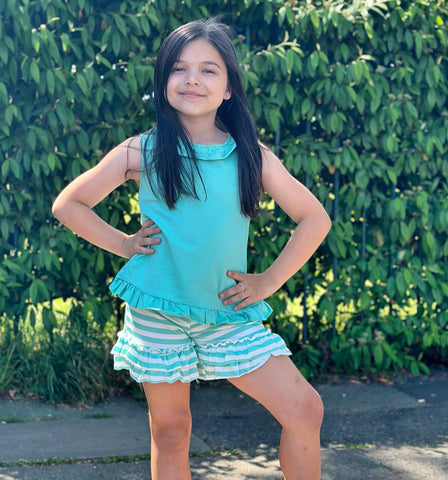 Green Shayla Bow Back Shorts Set