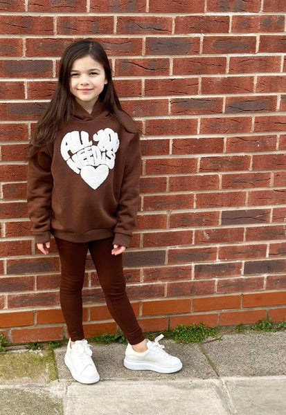 Girls Brown All You Need Is Love Hoodie & Leggings Set