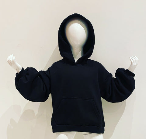 Black Cece Ruched Sleeve Hoodie