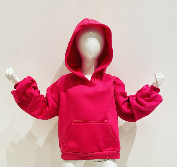 Cerise Pink Cece Ruched Sleeve Hoodie