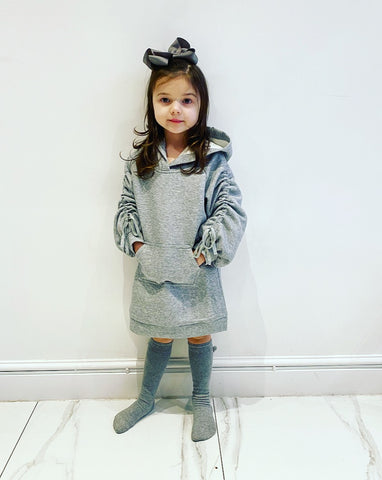 Grey Madison Ruched Sleeve Hoodie Dress