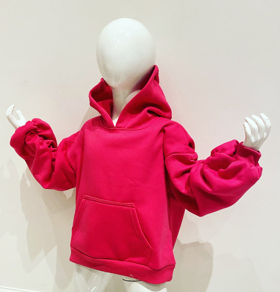 Cerise Pink Cece Ruched Sleeve Hoodie
