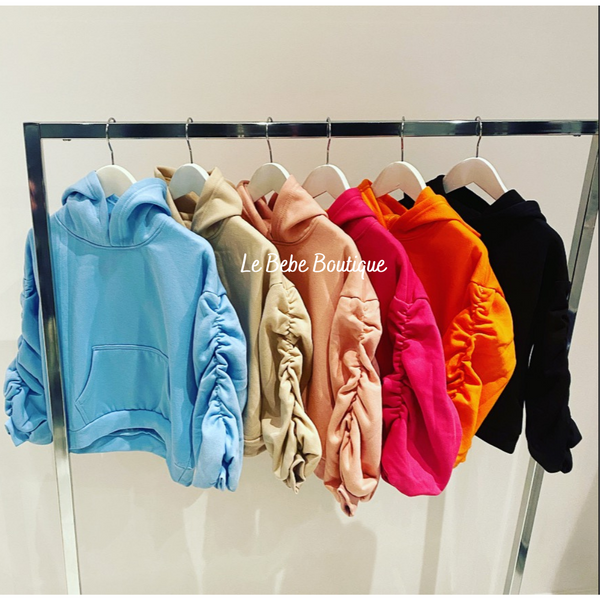 Pink Cece Ruched Sleeve Hoodie