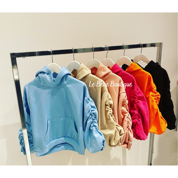 Cerise Pink Cece Ruched Sleeve Hoodie