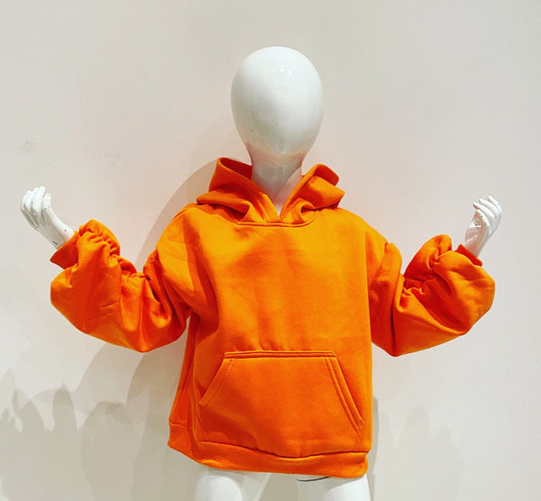 Orange Cece Ruched Sleeve Hoodie