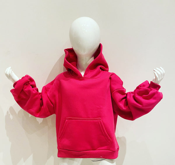 Cerise Pink Cece Ruched Sleeve Hoodie