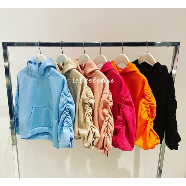 Orange Cece Ruched Sleeve Hoodie