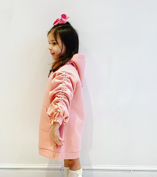 Pink Madison Ruched Sleeve Hoodie Dress