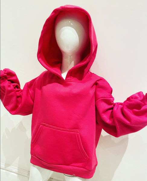 Cerise Pink Cece Ruched Sleeve Hoodie