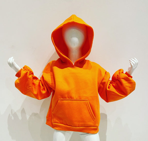 Orange Cece Ruched Sleeve Hoodie