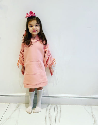 Pink Madison Ruched Sleeve Hoodie Dress
