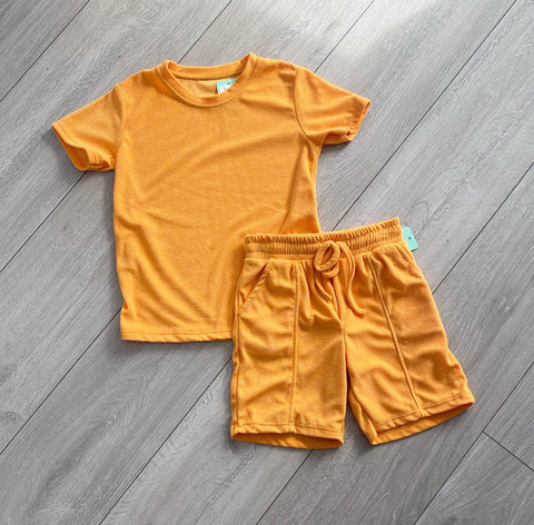 Orange Teddy Shorts Set (Towelling)