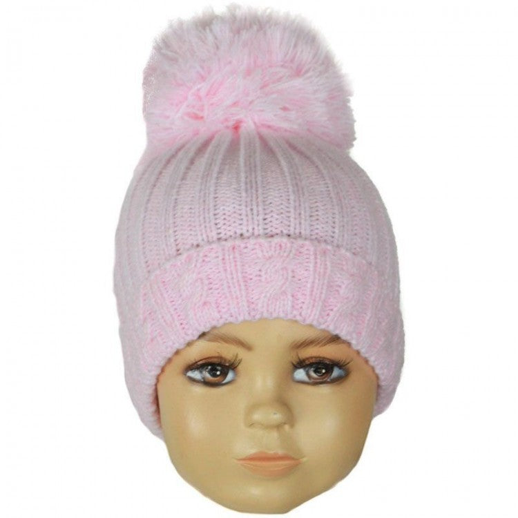Pink Large Pom Cable Knitted Hat