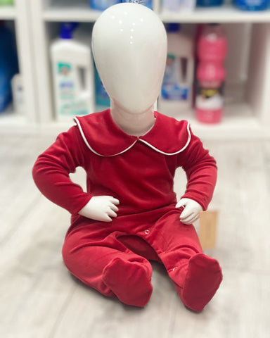 Red Velvet Peter Pan Collared Baby Grow