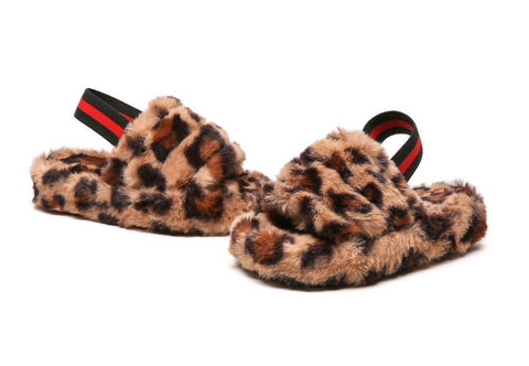 Leopard Print Faiza Fluffy Slippers